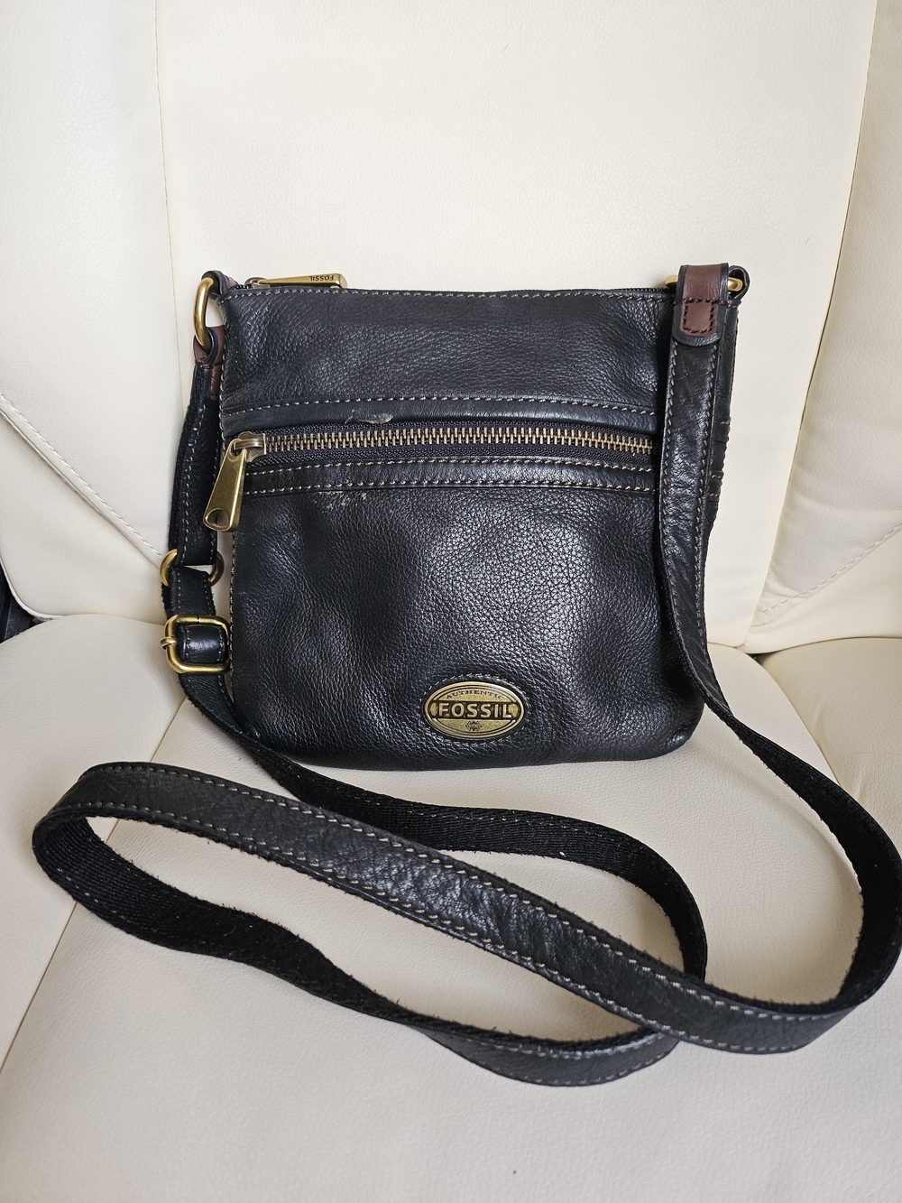 Fossil Black Leather Crossbody Bag